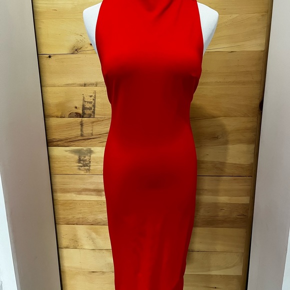Brand New with tags Red High Neck Mid Length Babaton Dress - Picture 1 of 4